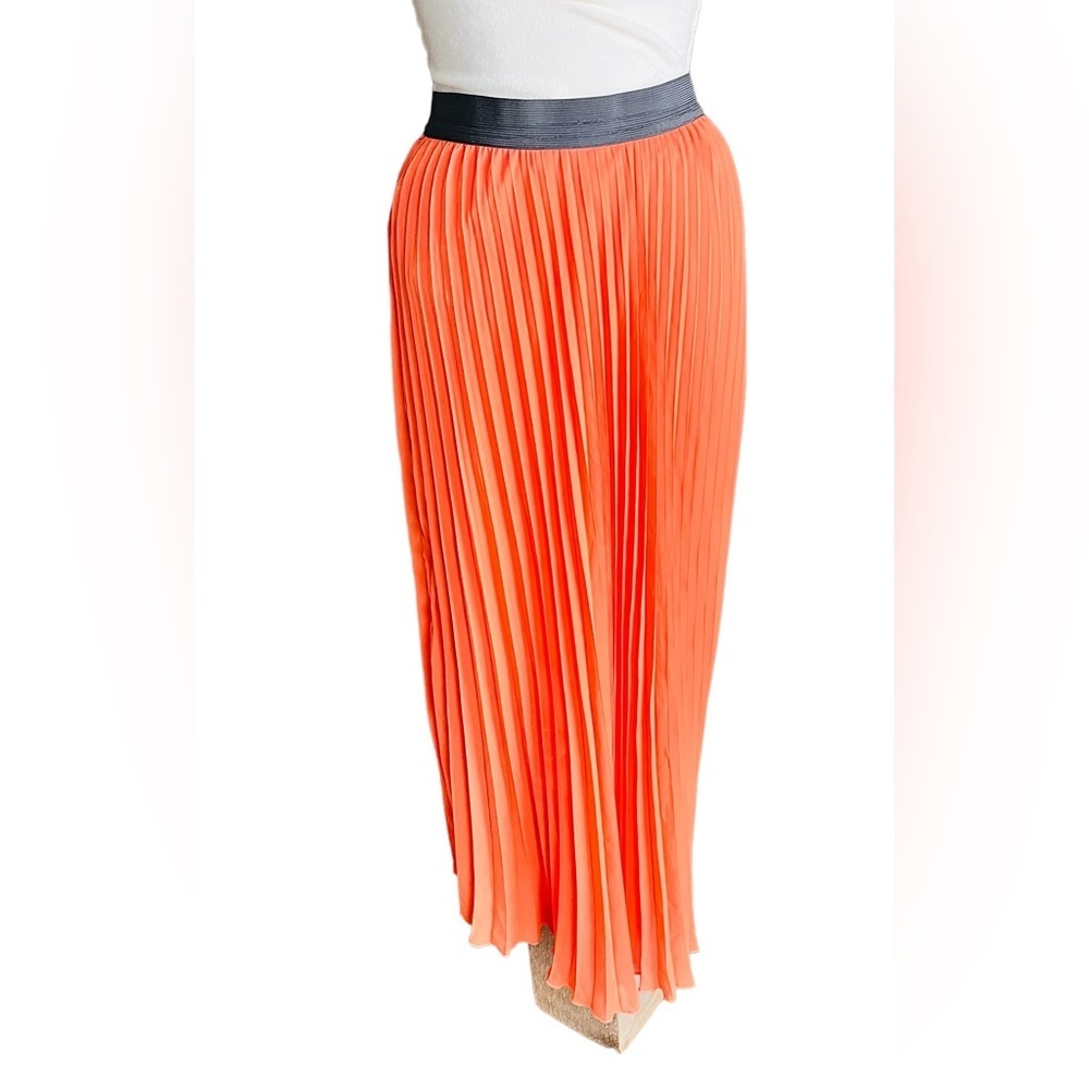 Orange Accordion‎ Pleated Size M Maxi Skirt
